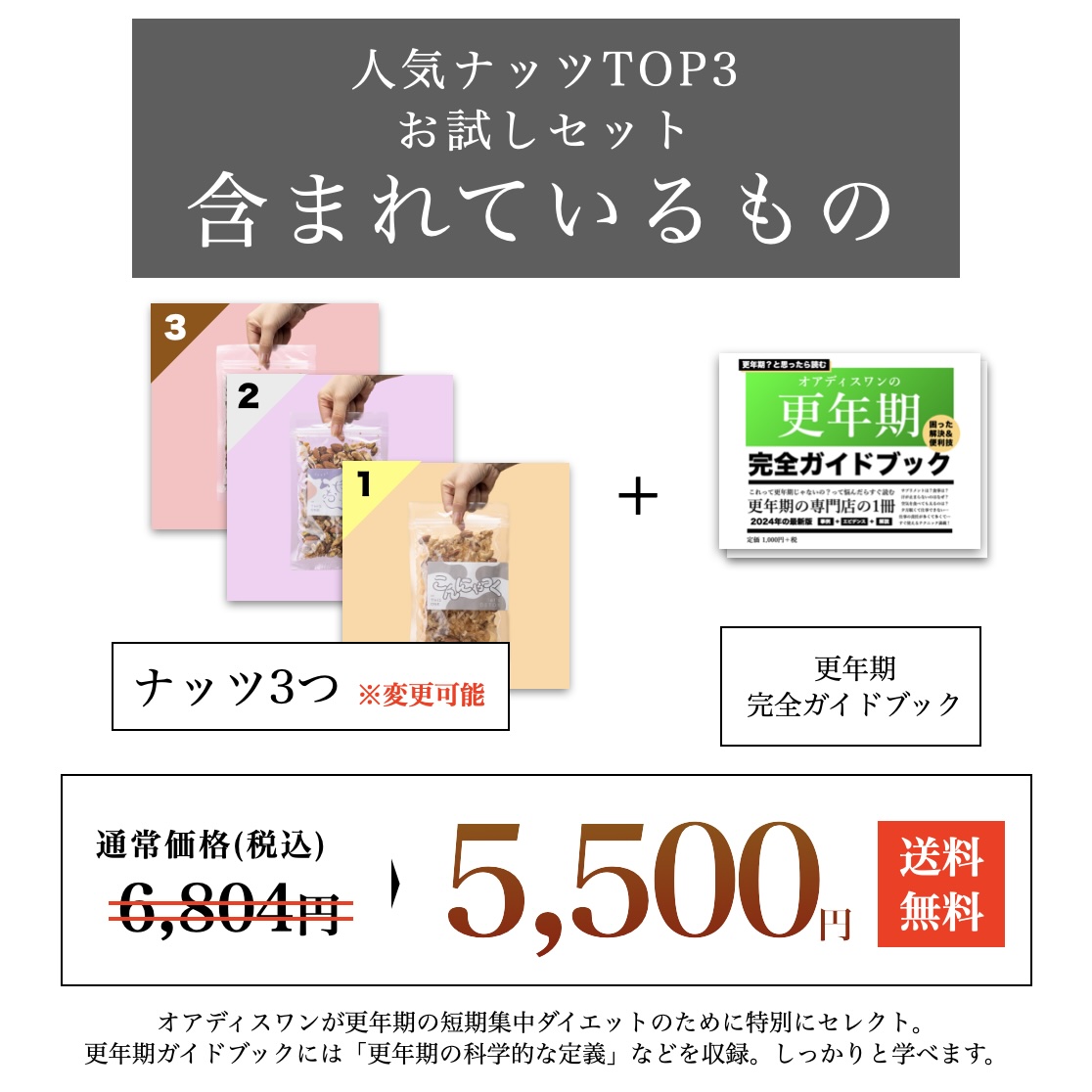 更年期専門店オアディスワンの更年期太りにおすすめのお得なナッツセットイメージ