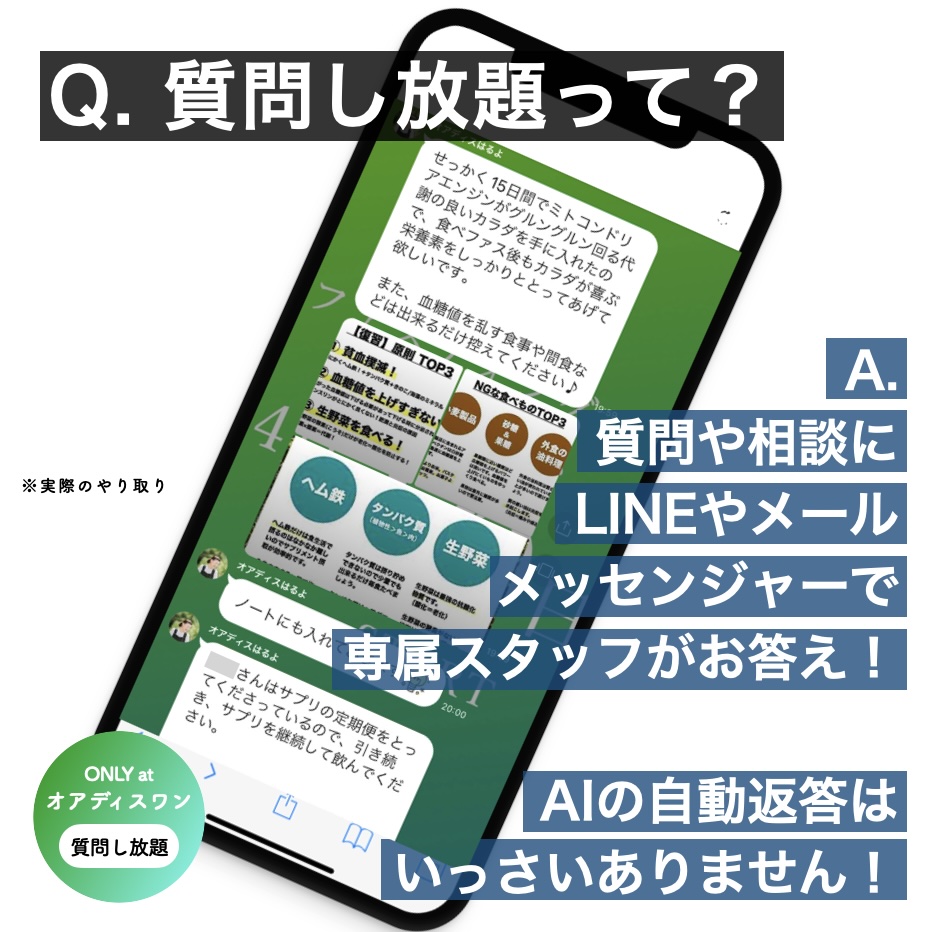 更年期専門店オアディスワンのLINE公式でおこなわれている実際のやりとりイメージ