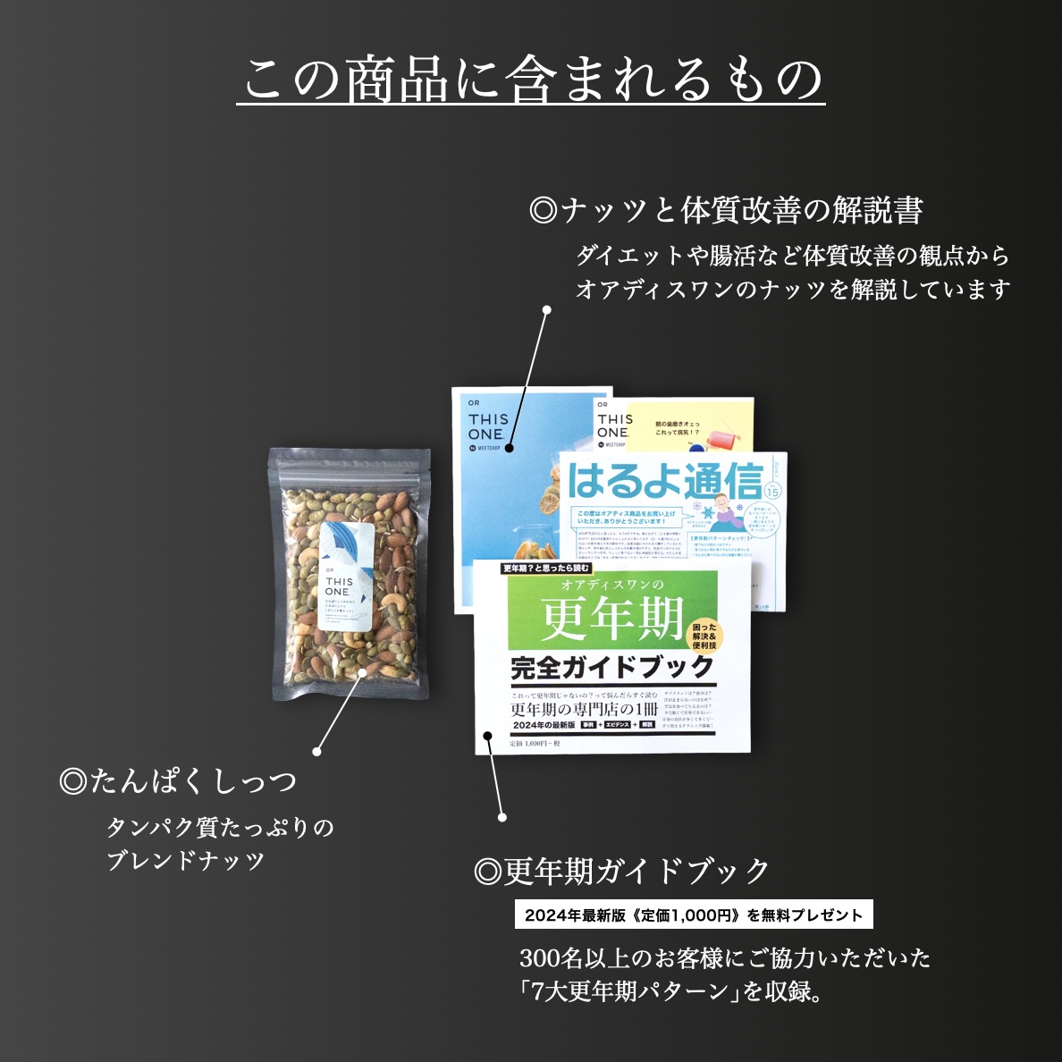 オアディスワンのおきかえナッツ「たんぱくしっつ」を購入したら届く商品一覧
