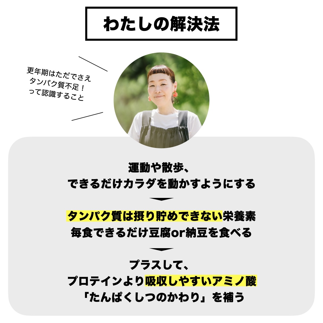 オアディスワンの前田晴代がタンパク質不足を補う方法の一例を説明