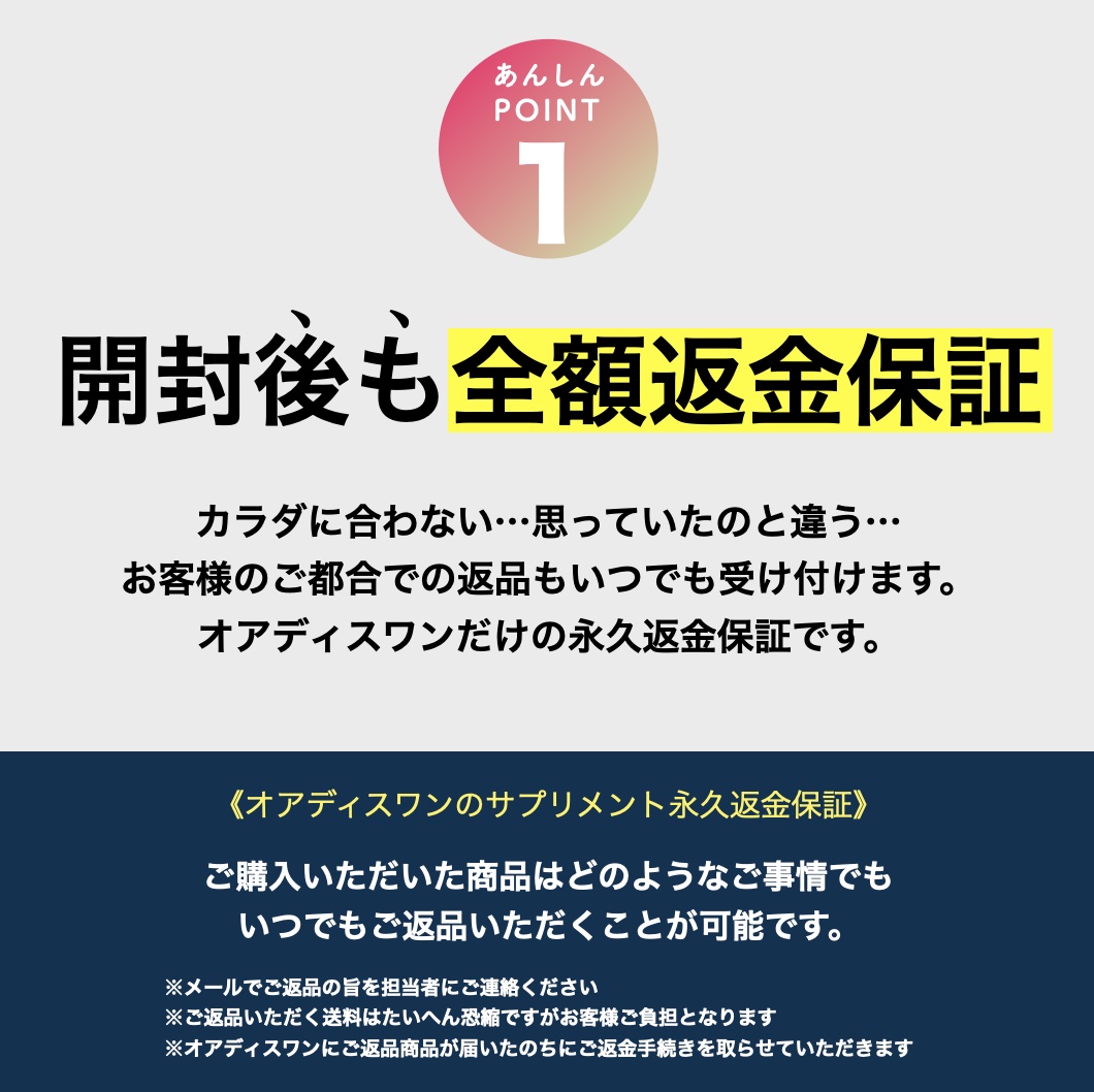更年期専門店オアディスワンのサプリ安心サービス説明のイメージ