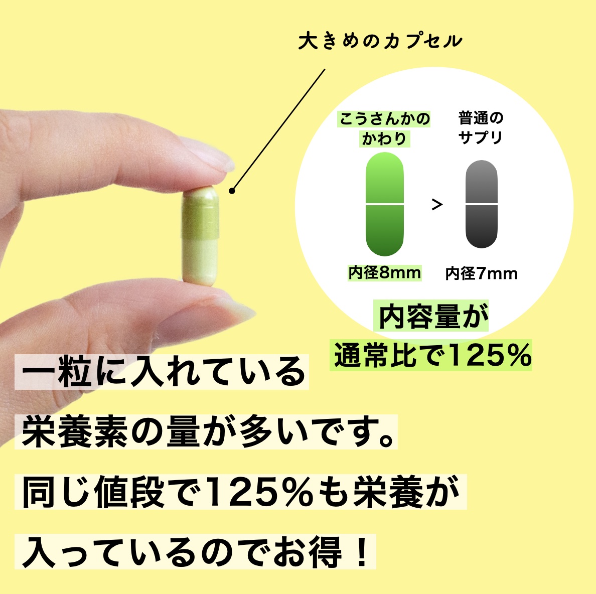 オアディスワンのサプリこうさんかのかわりは通常のカプセルより栄養素の量が多いと説明