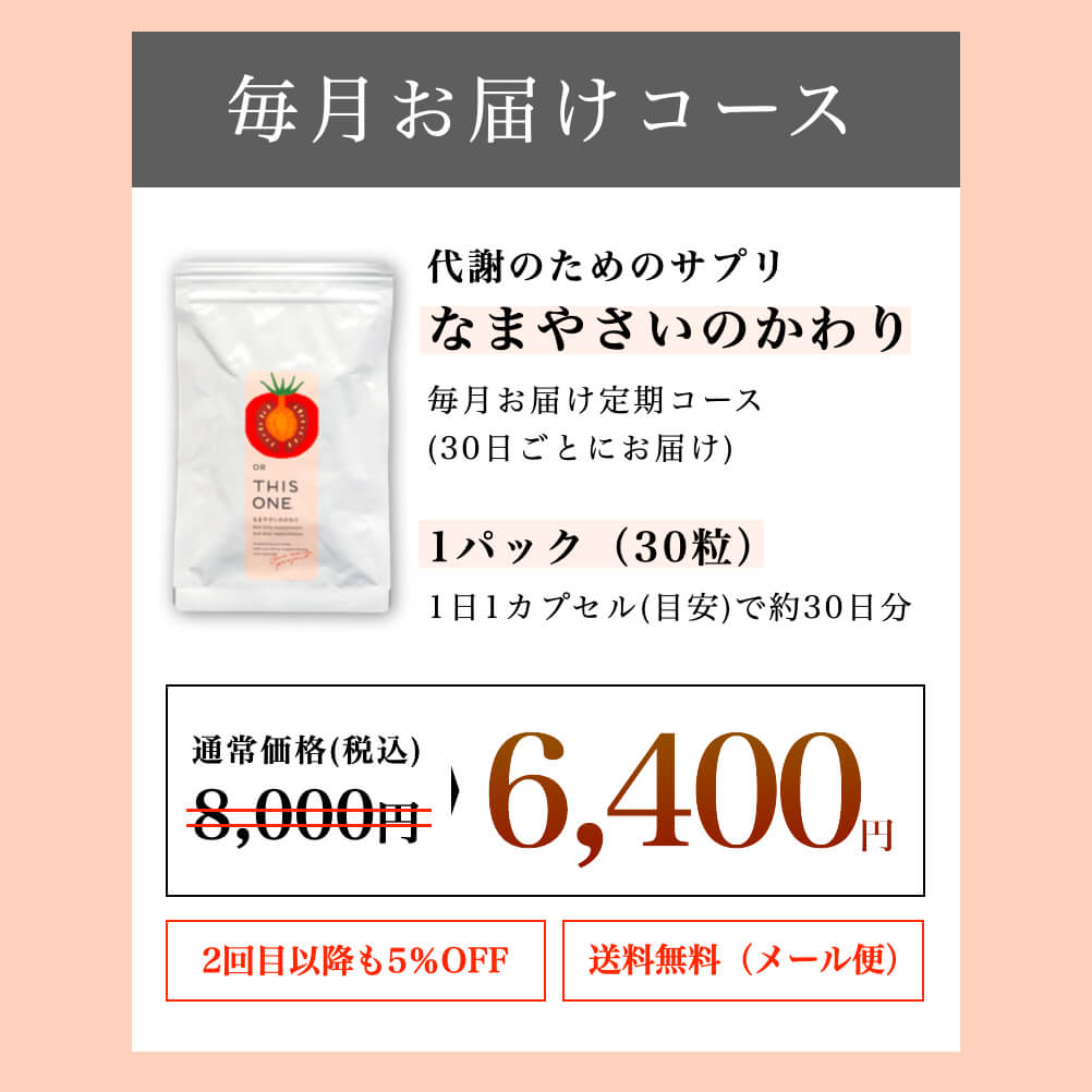 酵素サプリ「なまやさいのかわり」定期便の料金