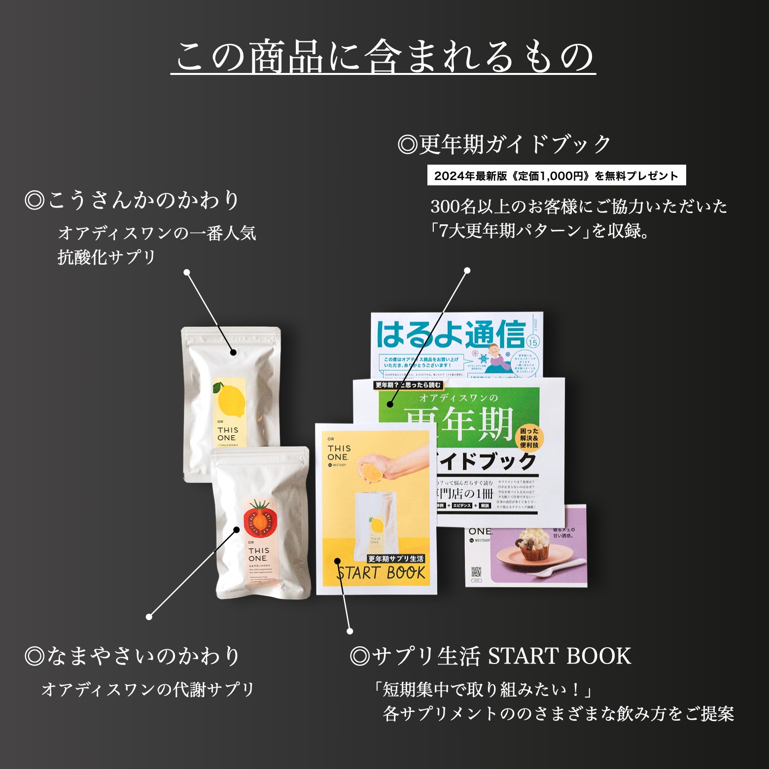 オアディスワンの「男性更年期セット」を購入したら届く商品一覧