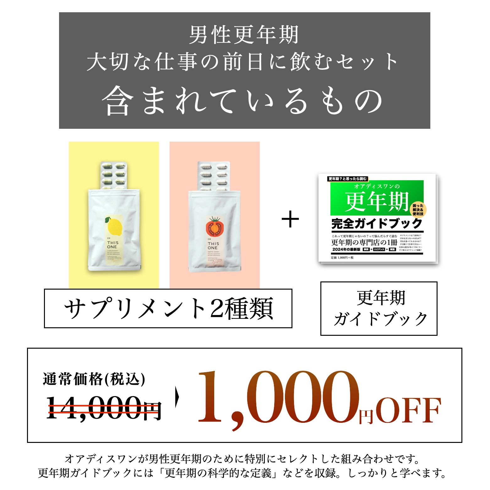 更年期専門店オアディスワンがあつくった男性用更年期専用サプリセットイメージ