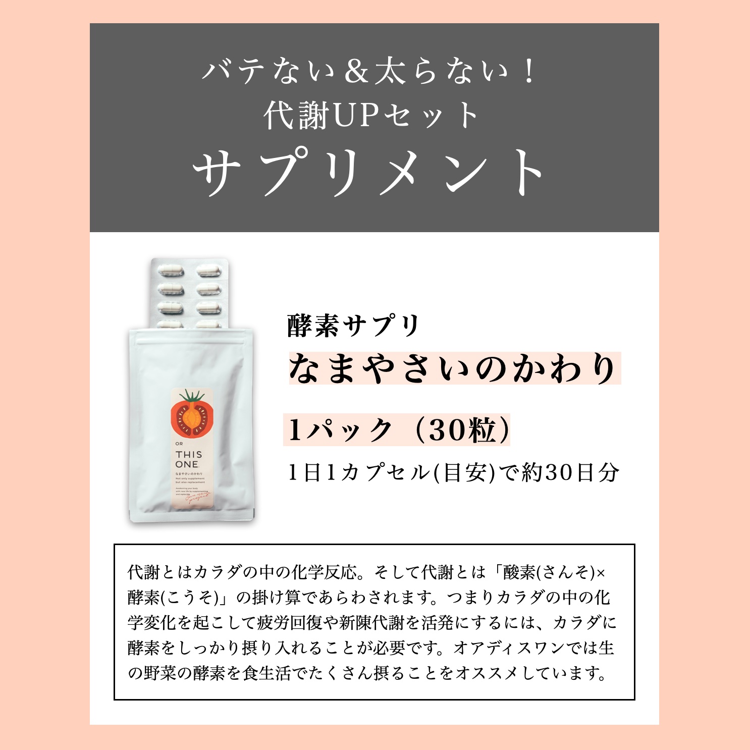 代謝を上げるための1ヶ月セットサプリ内容