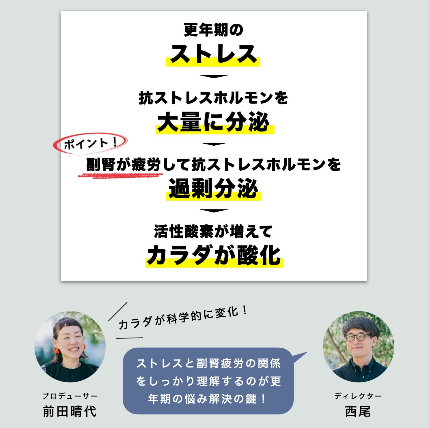 更年期ストレスにより抗ストレスホルモンが発生すると副腎疲労につながり酸化がおこる