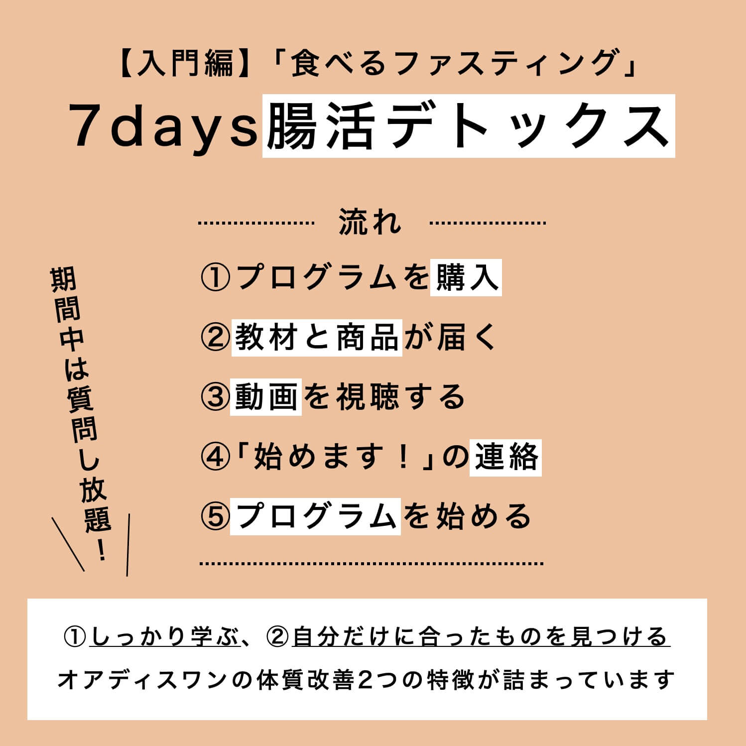 “短期集中腸活体質改善プログラムの流れ"