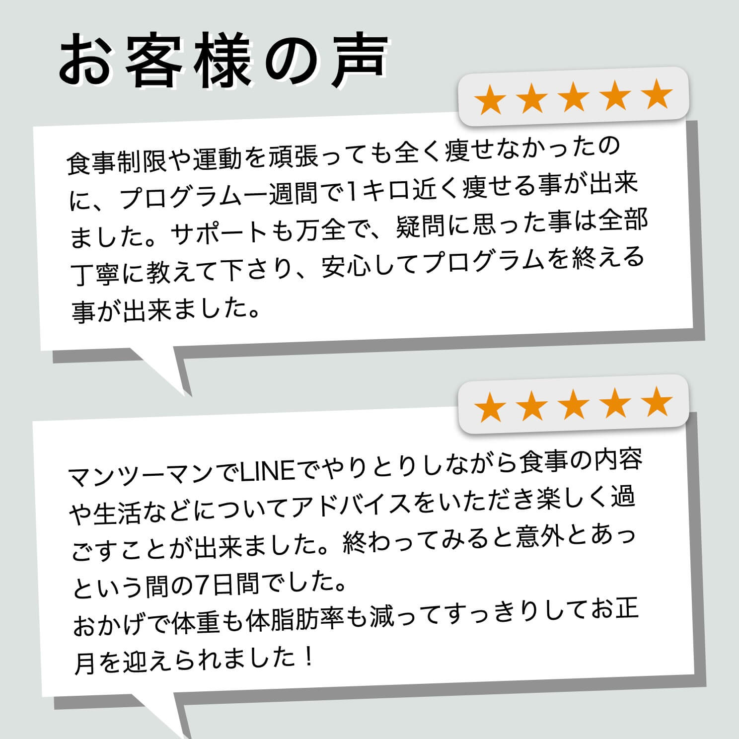 短期集中ダイエットプログラムのお客様の声