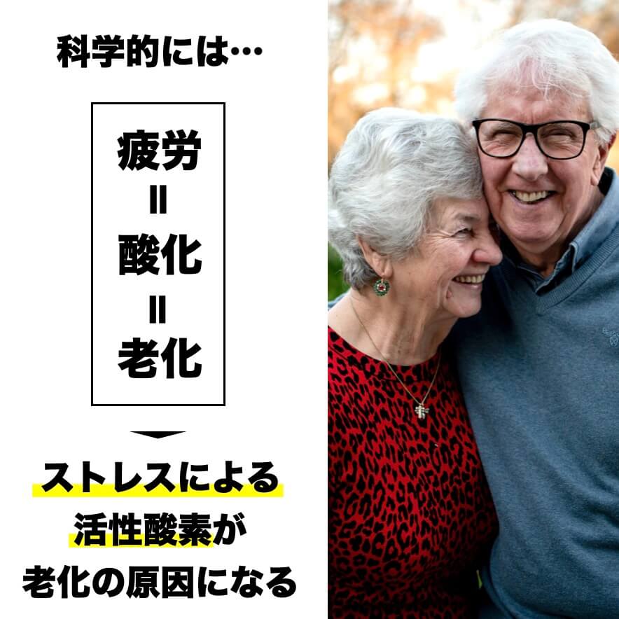 ストレスによる活性酸素が老化の原因になるが説明している図