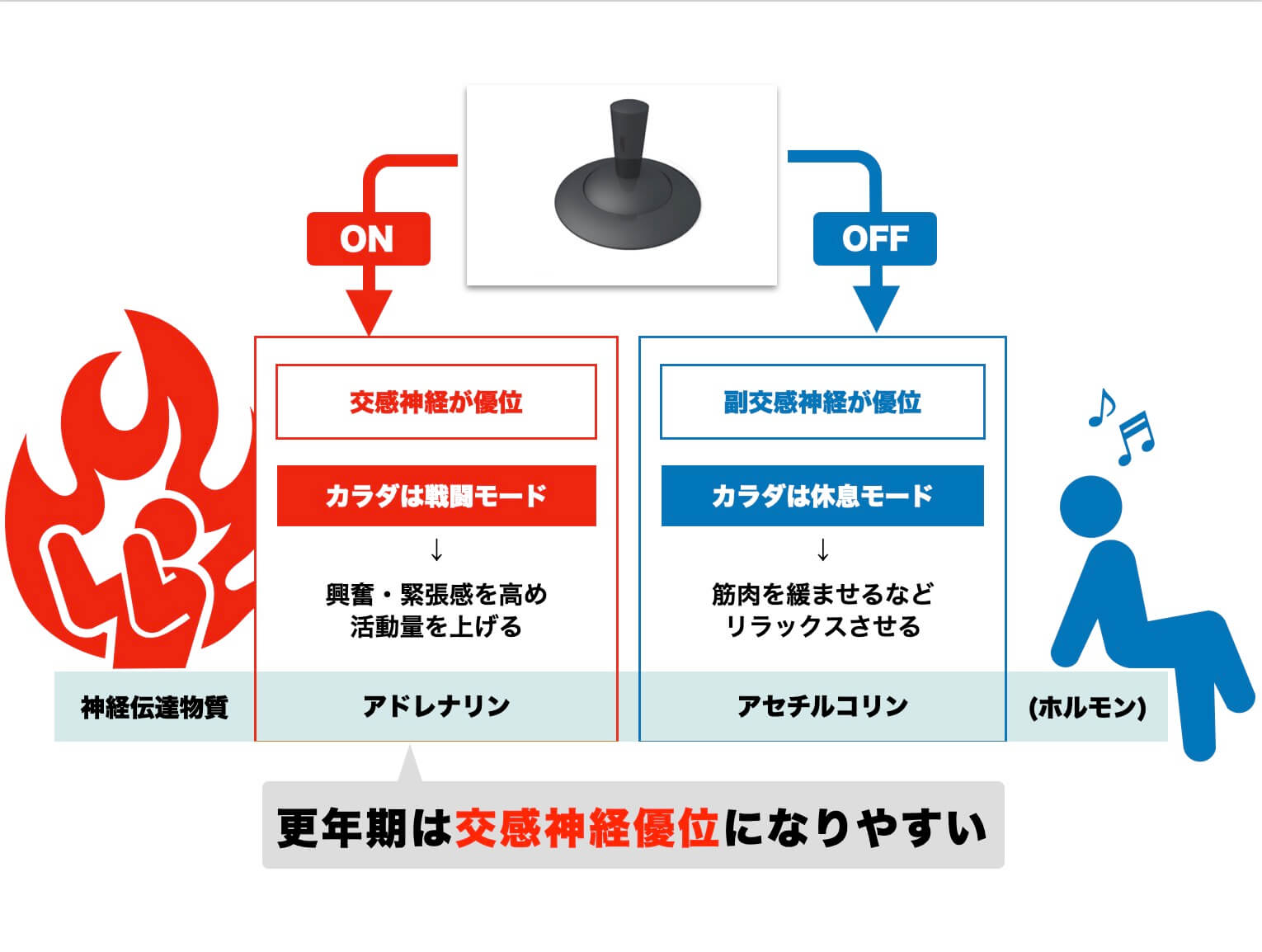 更年期は交換神経が優位になりやすいことを表す図