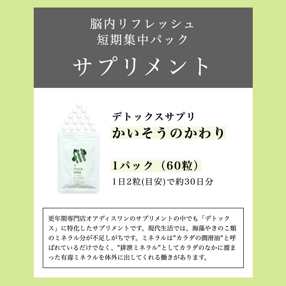 脳内リフレッシュ
短期集中パックかいそうのかわり