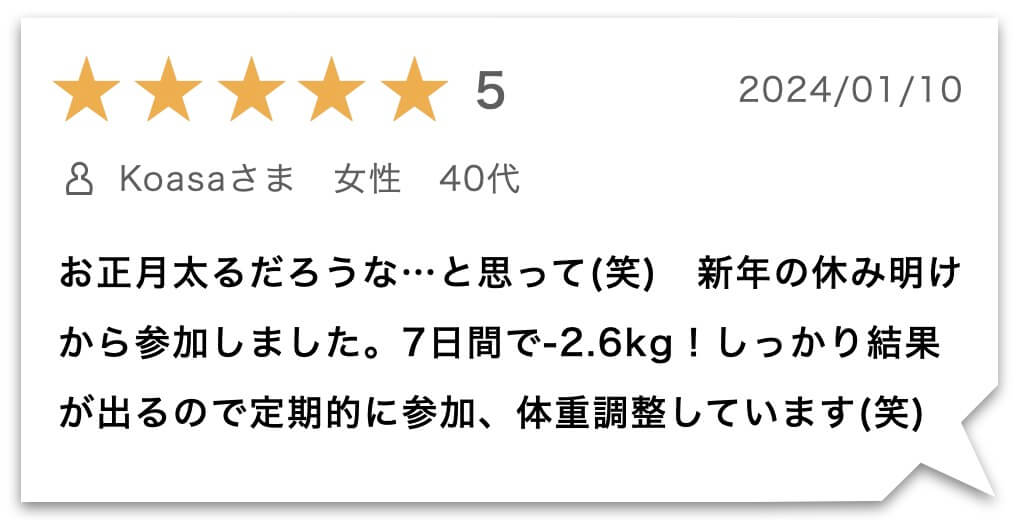 “7日間のダイエットプログラムのお客様のレビュー"