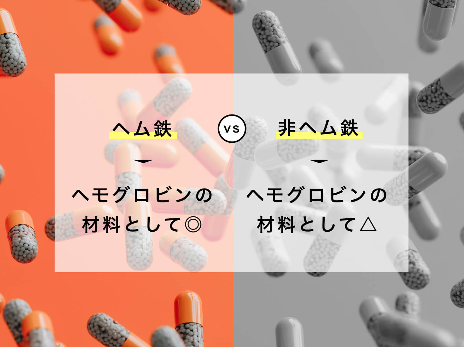 ヘモグロビンの材料としてヘム鉄と非ヘム鉄のどちらがいいかを説明する図