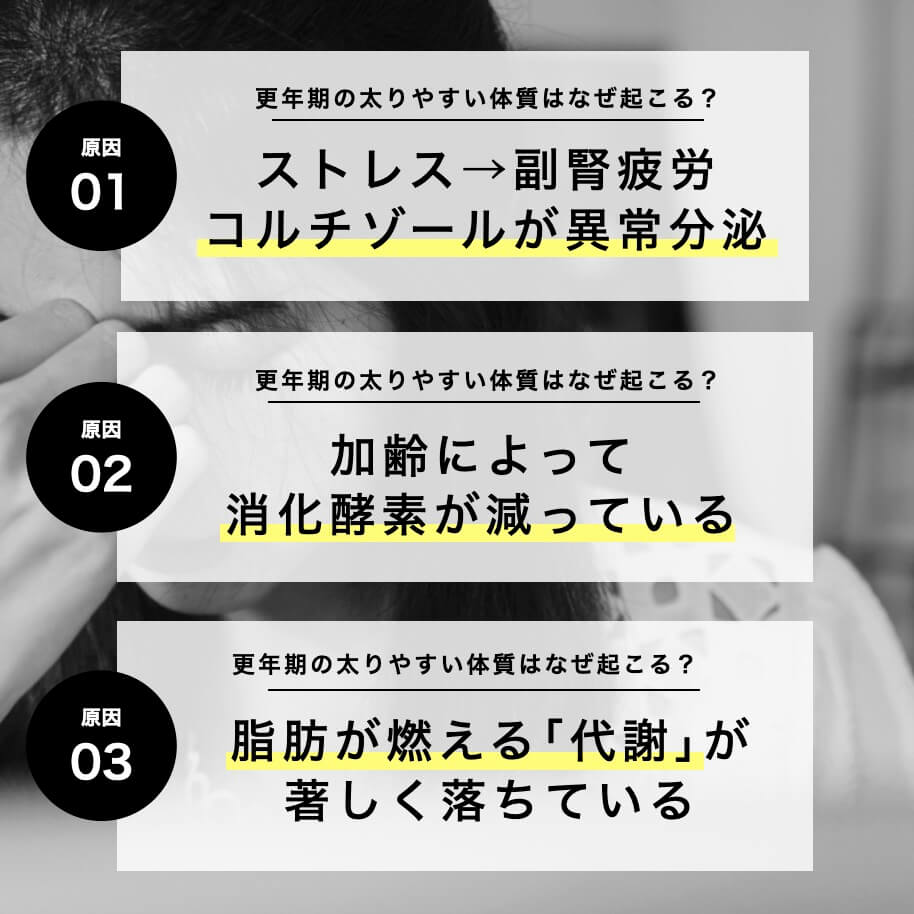 更年期の太りやすい体質原因３つ