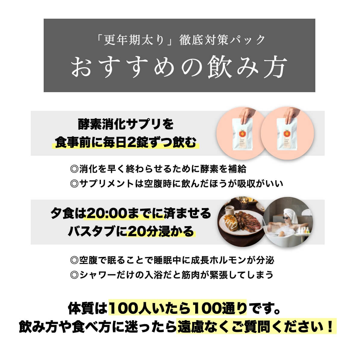 更年期パターン②型「更年期太り」徹底対策パックおすすめの飲み方
