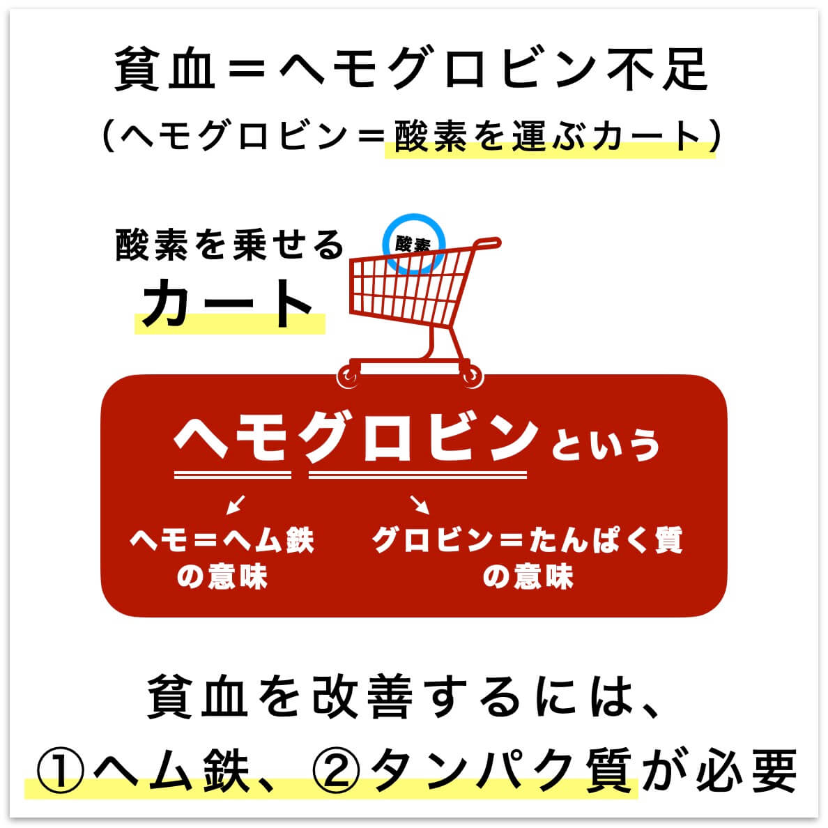 貧血＝ヘモグロビン不足