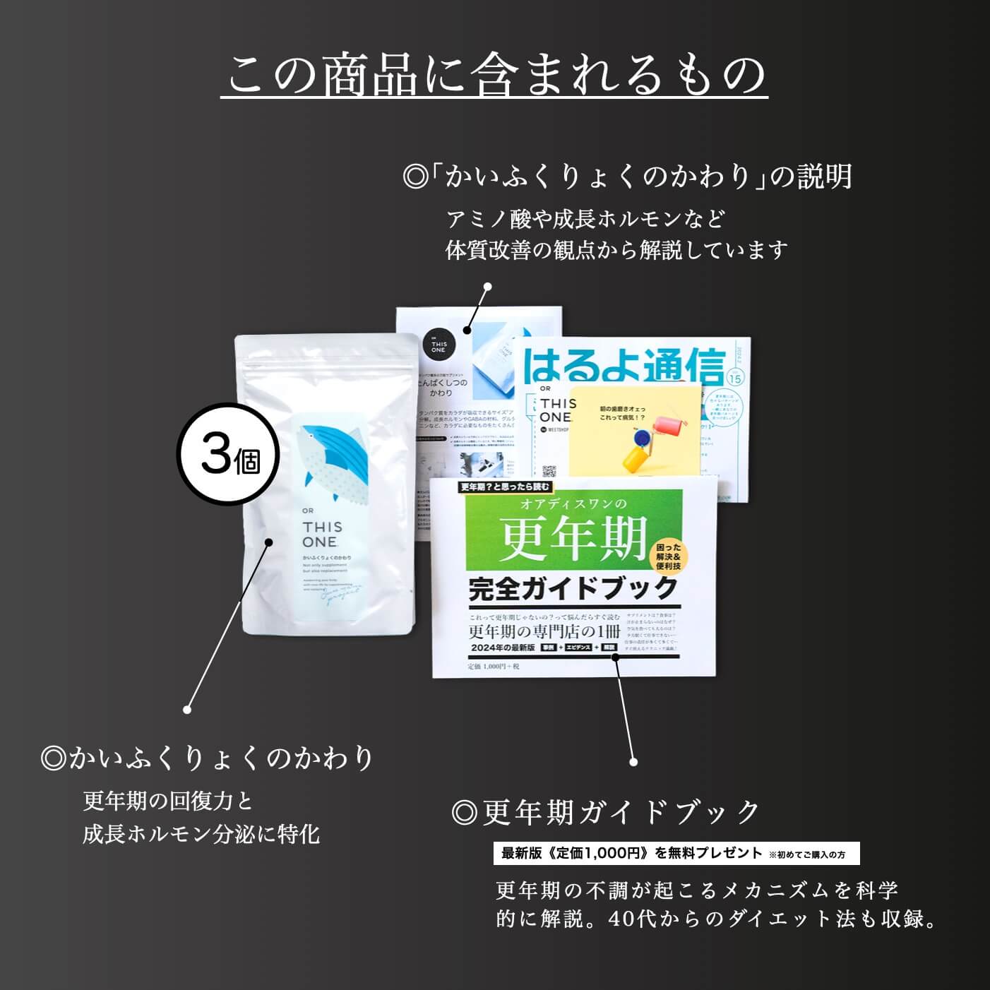 更年期専門店オアディスワンのサプリ「かいふくりょくのかわり」を購入したら届く商品一覧