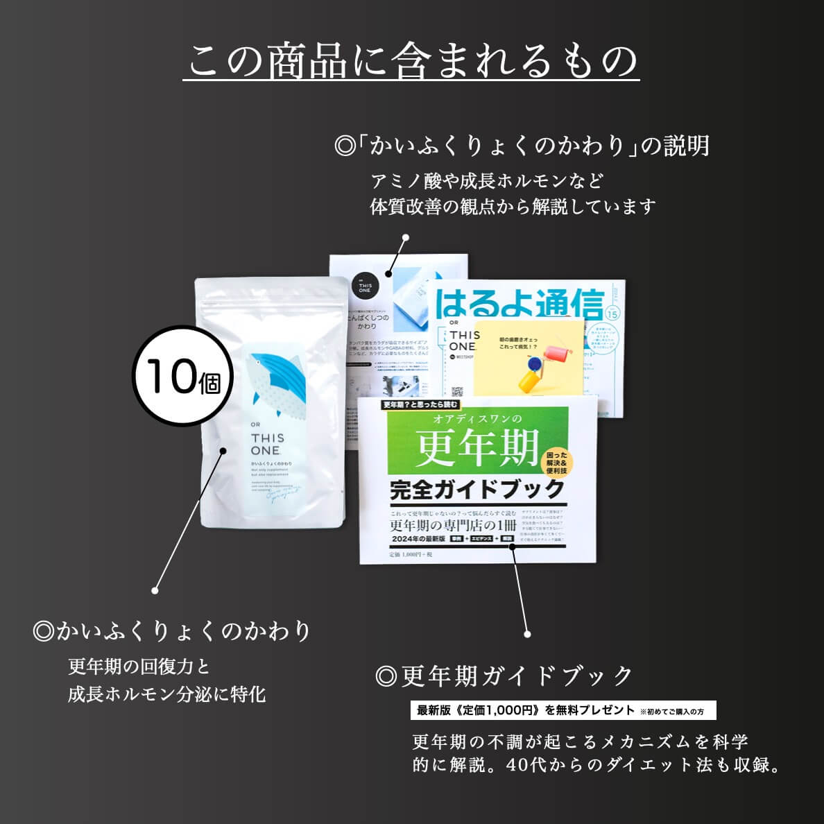 更年期専門店オアディスワンのサプリ「かいふくりょくのかわり」を購入したら届く商品一覧