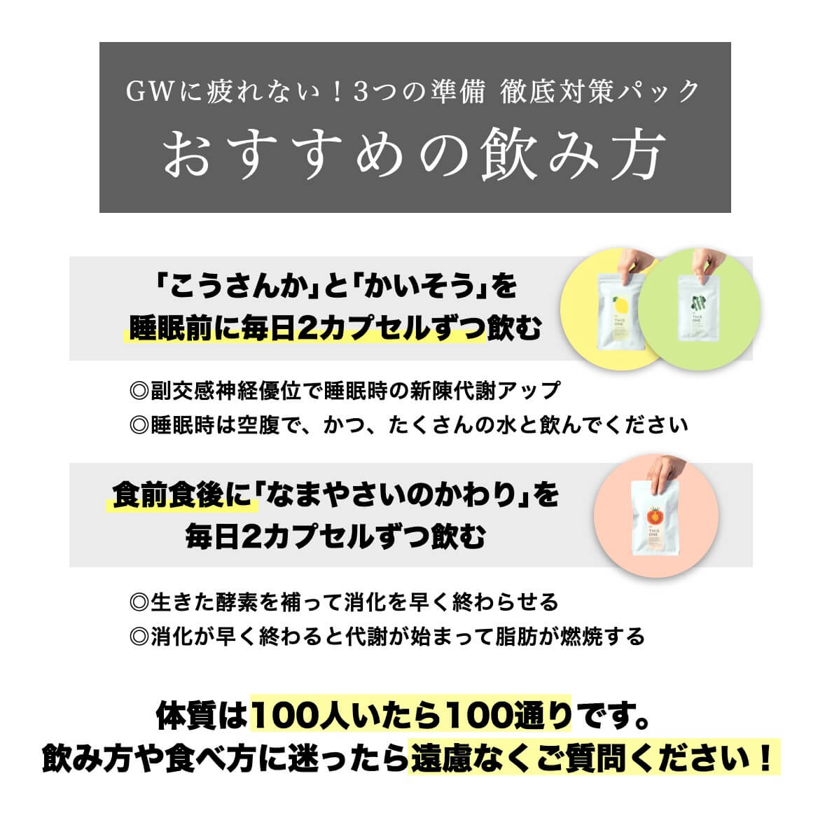 GW明けに疲れを残さない３つの準備徹底対策パックおすすめの飲み方