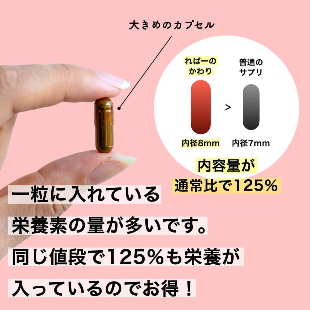 「ればーのかわり」の一粒は１２５％内容量が多くてお得！