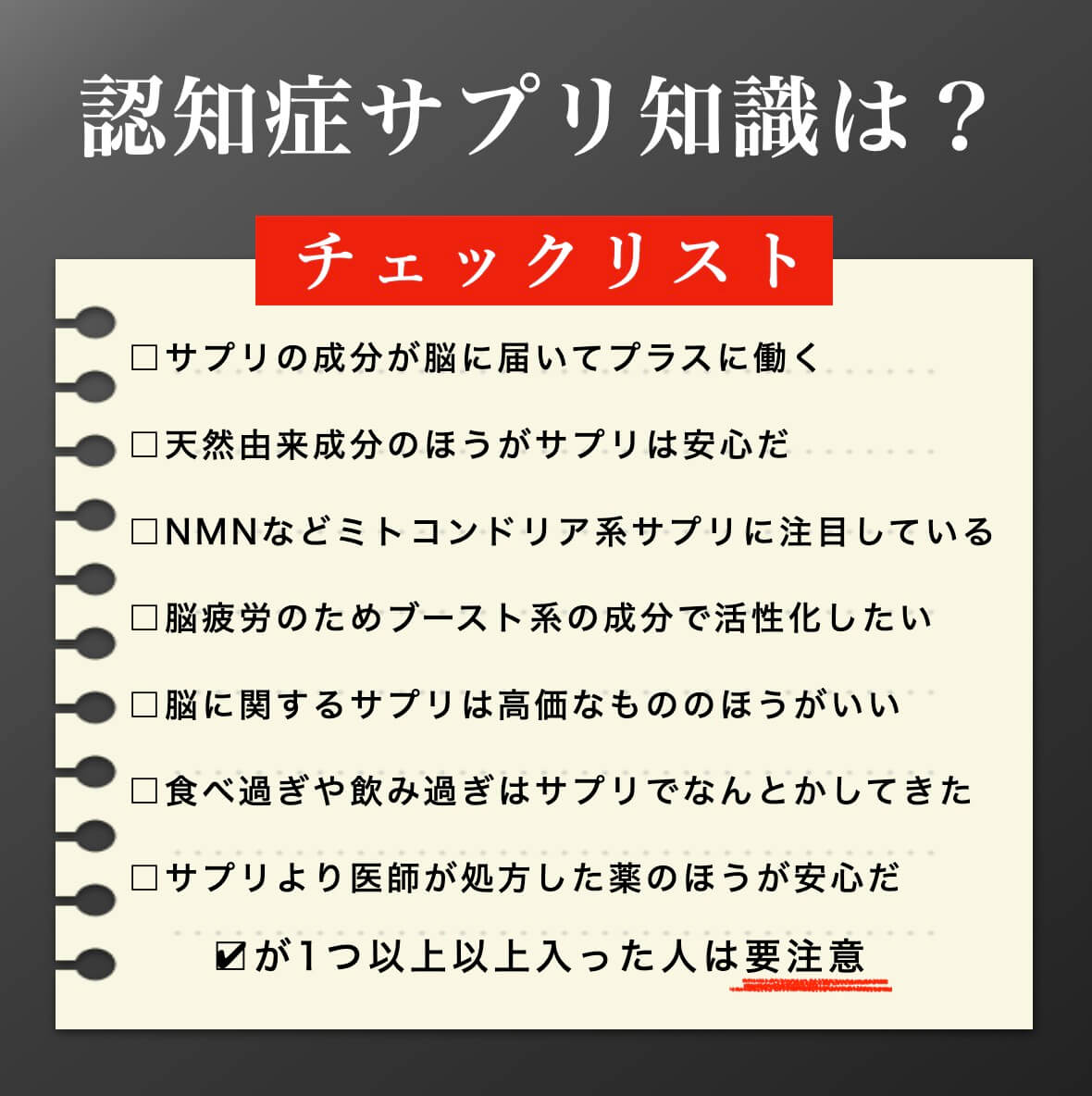 認知症サプリ知識チェックリスト