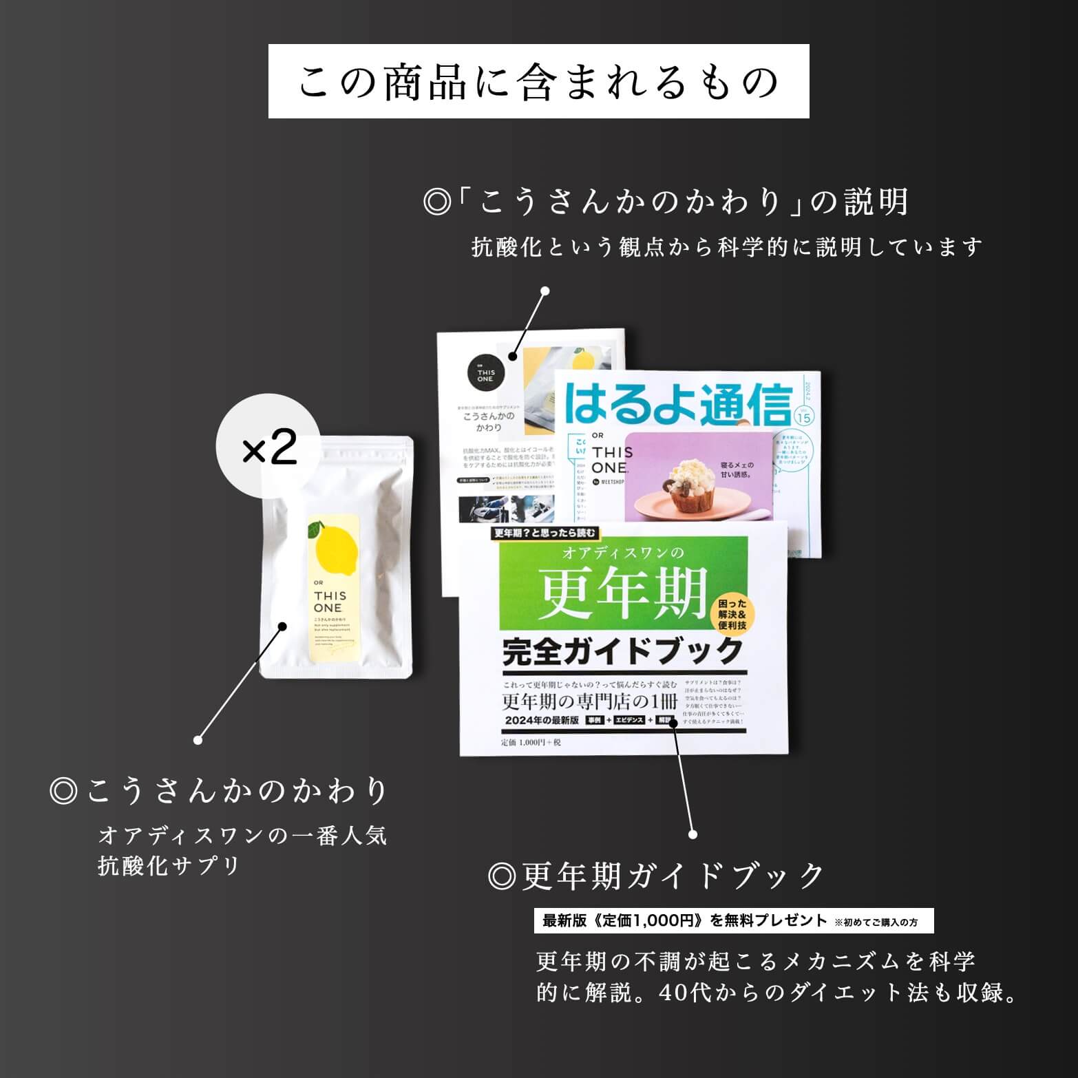 更年期専門店オアディスワンのサプリ「こうさんかのかわり」を購入したら届く商品一覧