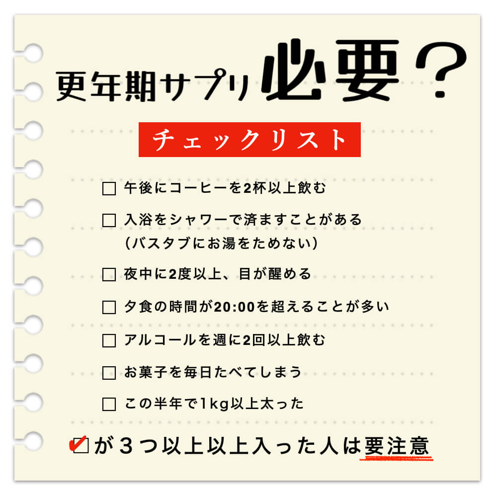 更年期サプリが必要か?をチェックするための更年期のチェックリストの画像