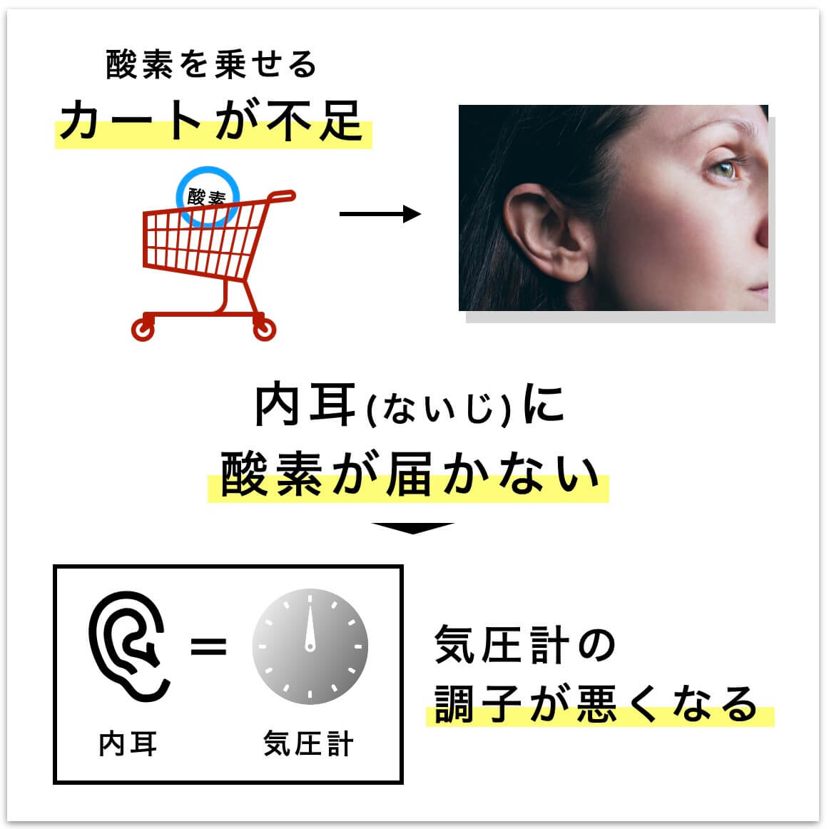 貧血だと内耳に酸素が届かない説明の図