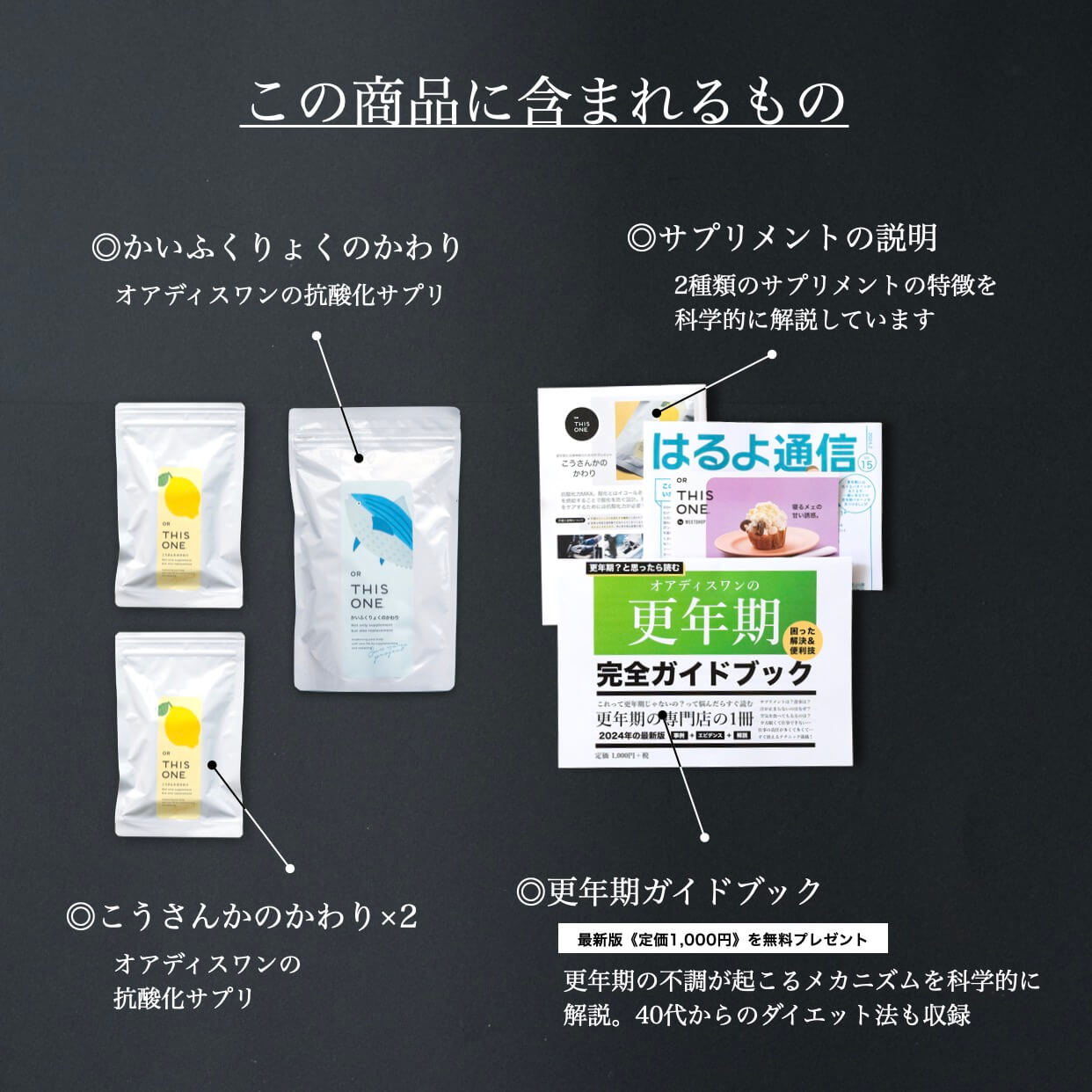 更年期専門店オアディスワンのサプリメントセット届くもの一覧