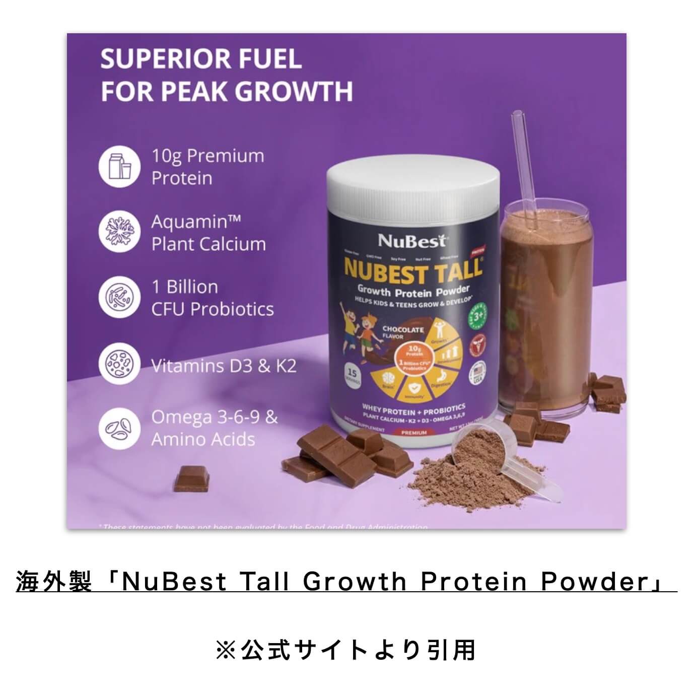 海外で人気の背を伸ばすサプリのイメージ図