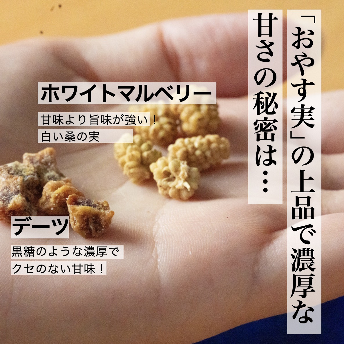 低GI値で血糖値の上昇を抑える更年期専門店オアディスワンのおきかえナッツ「おやす実」のイメージ