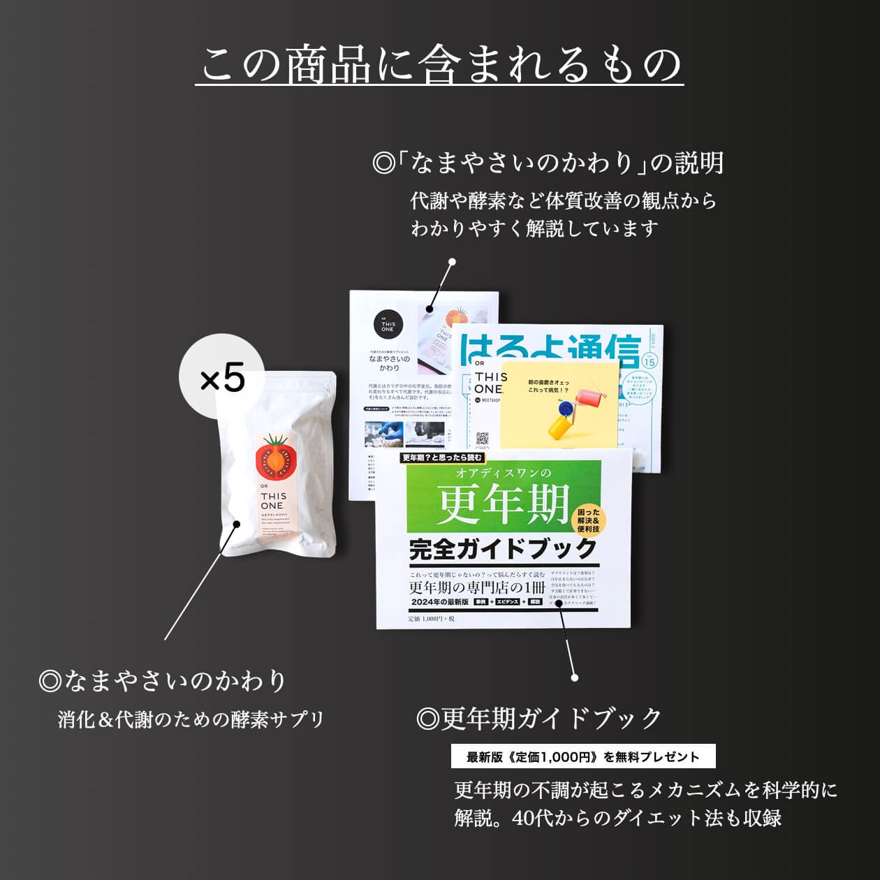 更年期専門店オアディスワンのサプリ「なまやさいのかわり」を購入したら届く商品一覧