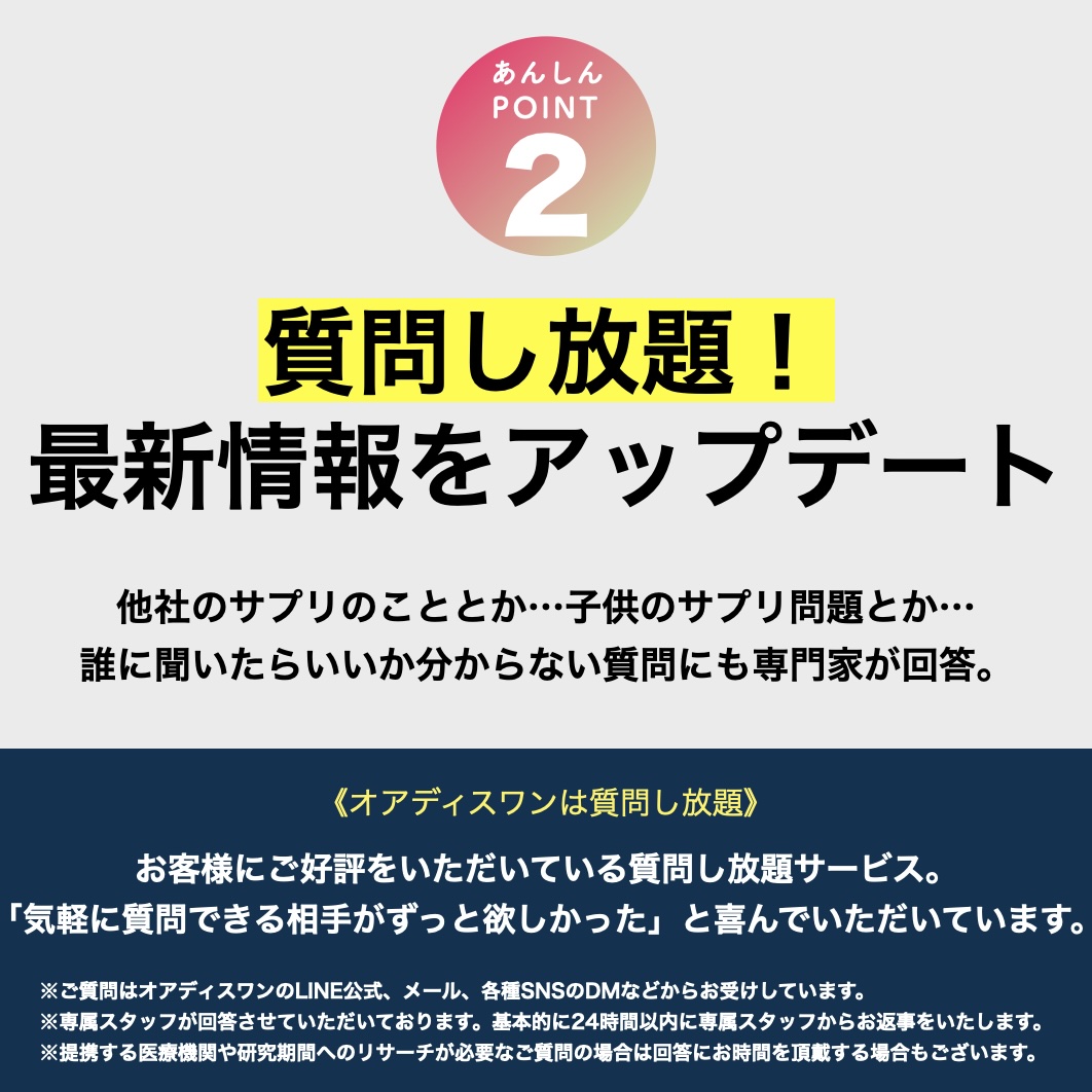 更年期専門店オアディスワンでは質問し放題サポートが充実していることを説明しているイメージ
